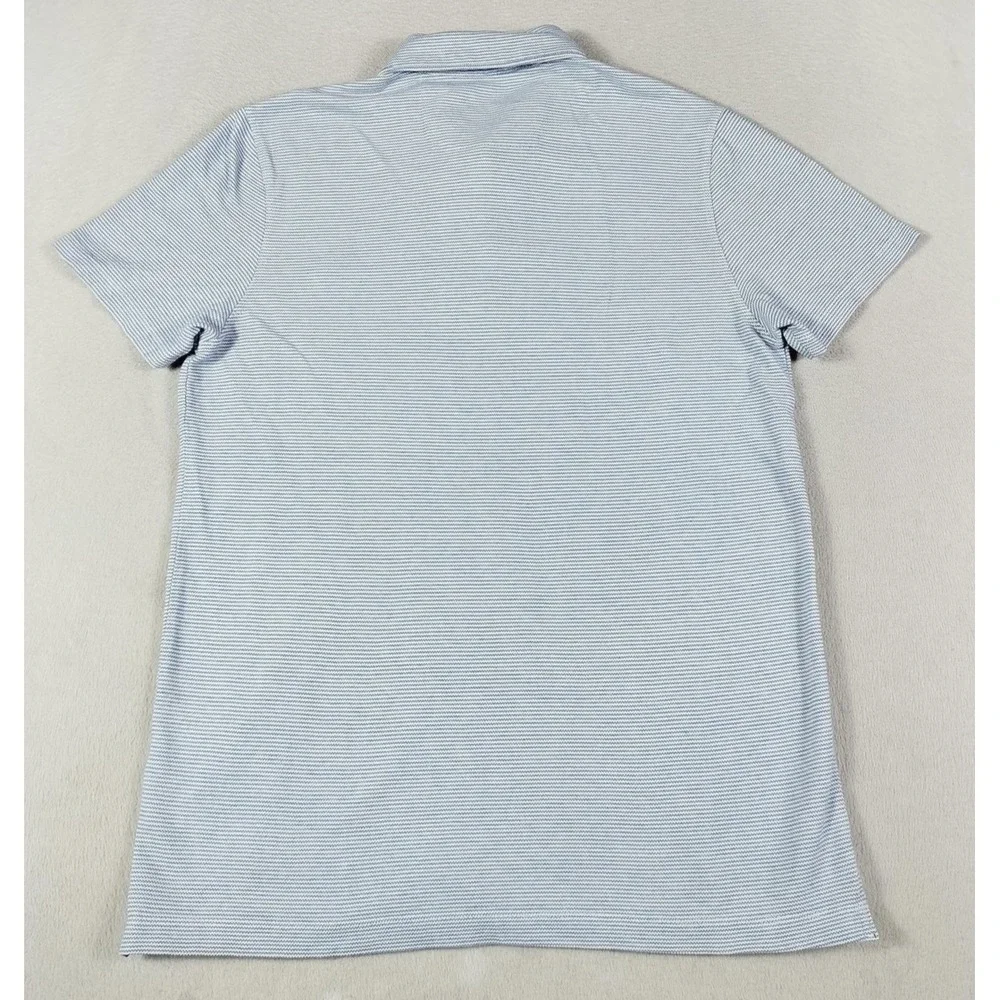 Banana Republic Polo‎ Shirt Mens Medium Blue Stripe Organic Cotton Pique Pocket